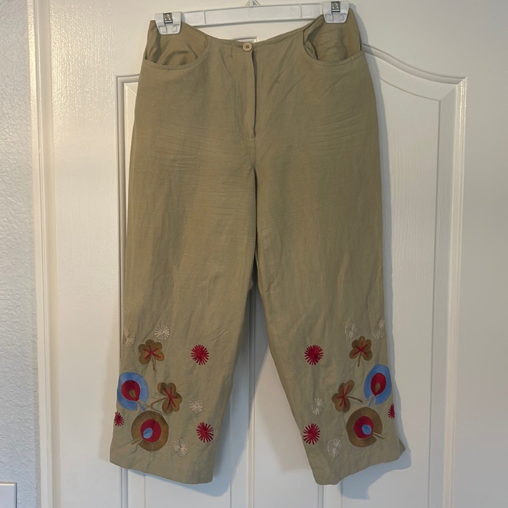 Tan petite embroidered pants
